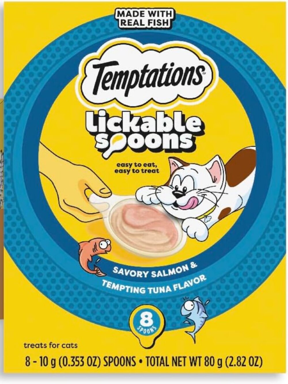 Temptations Lickable Spoons Savory Salmon Tempting Tuna Flavor, 8 Spoons x 4 NEW